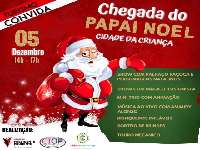 Cidade da Criança terá chegada do Papai Noel neste domingo das 14h às 17h 