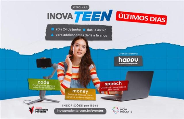 Inova Teen tem vagas abertas para oficinas de tecnologia, finanças e comunicação