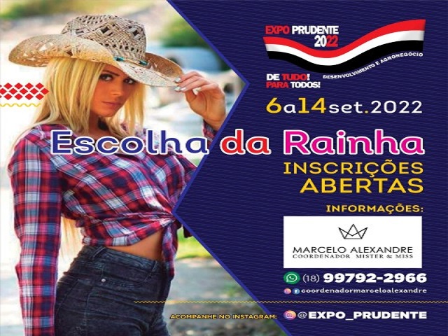 Expo Prudente 2022 terá concurso Rainha da Expo; inscrições até dia 20 de agosto