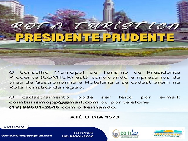 Conselho Municipal de Turismo recebe inscrições para Rota Turística até dia 15 de março