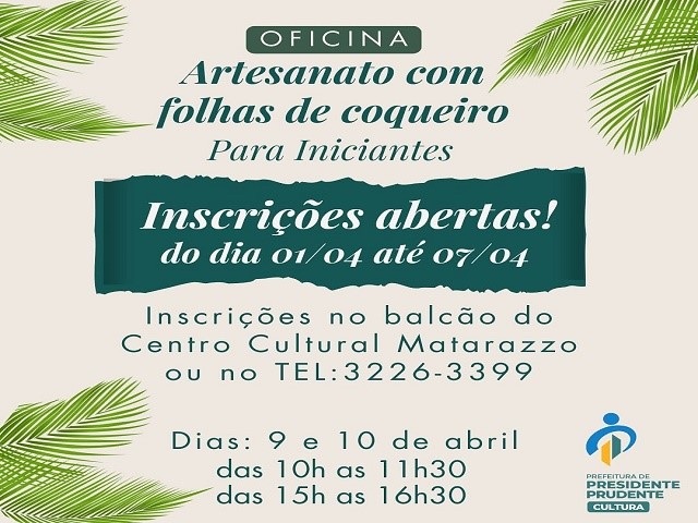 Secult abre inscrições para Oficina de Artesanato com folha de coqueiro