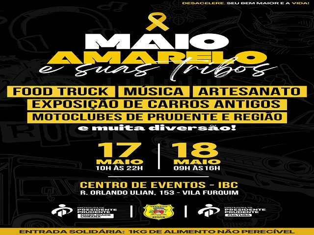 Semob anuncia ‘Maio Amarelo e Suas Tribos’, evento nos dias 17 e 18, com música ao vivo 