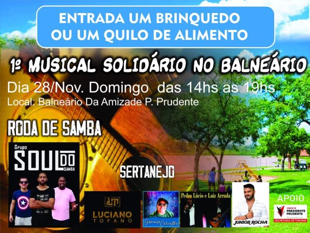 Balneário da Amizade aguarda 500 visitantes neste domingo no 1° Musical Solidário