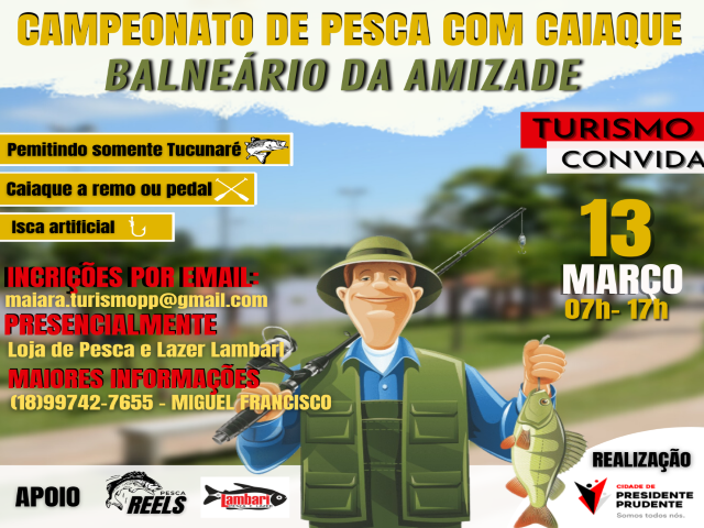 Campeonato de Pesca com Caiaque ocorre dia 13 de março no Balneário da Amizade