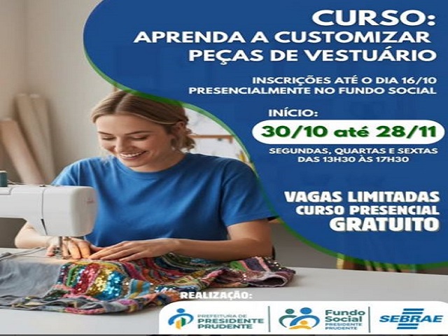 Fundo Social oferece 18 vagas para curso gratuito Aprenda a Customizar Peças de Vestuário
