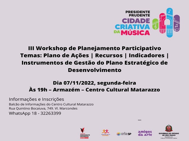 Secult promove III workshop de planejamento participativo; inscrições abertas