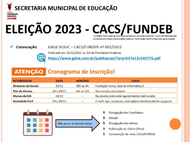 Seduc divulga o Edital para indicação e eleição de membros de Conselho Municipal