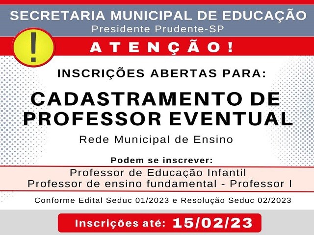 Seduc alerta para últimos dias do cadastramento de professores eventuais