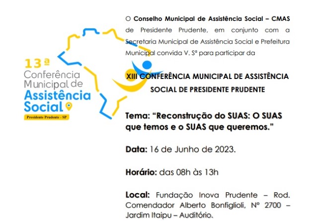 CMAS abre inscrições para XIII Conferência Municipal de Assistência Social