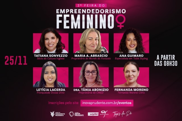 Inova Prudente divulga lista das palestrantes da 2ª Feira de Empreendedorismo Feminino