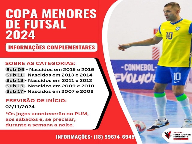 Semepp abre inscrições para a Copa Menores de Futsal 2024