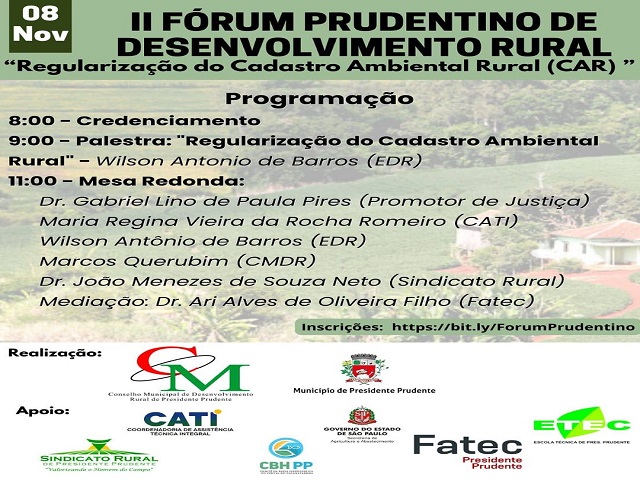 II Fórum Prudentino de Desenvolvimento rural acontece nesta sexta-feira (08)