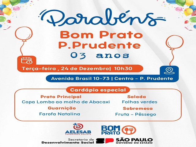 Bom Prato comemora 3 anos; em 2024 foram mais de 504 mil refeições servidas 